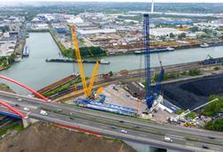Pair of LR 11000 crawler cranes used for bridge swap 1