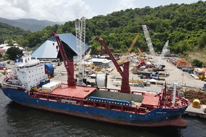 MV Industrial Courage loading reels in Chaguarmas, Trinidad I