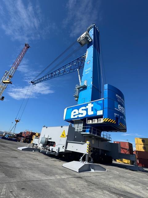 One of ISLA’s Konecranes Gottwald ESP.8 mobile harbour cranes, at the port of Augusta, Italy.