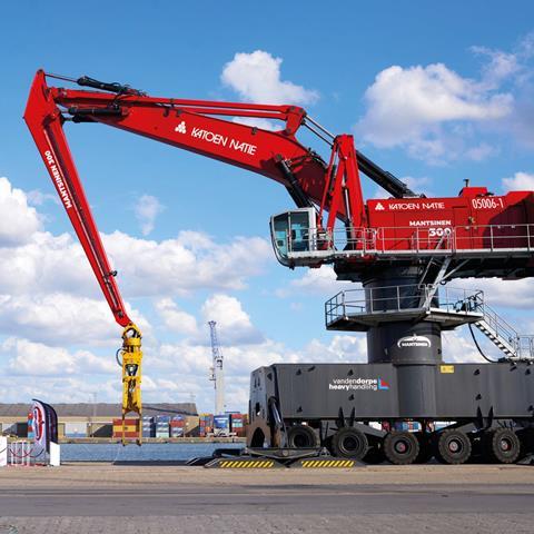 Katoen Natie received three Mantsinen 300 cranes in the port of Antwerp