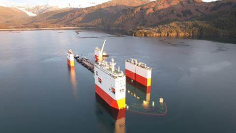 COSCO’s Hua Rui Long with deck submerged.