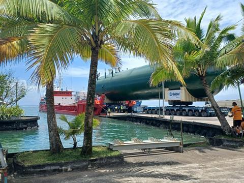 Sarens loads in and installs bullet tanks in Tahiti
