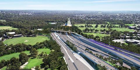 Blue Water Shipping Artist impression aerial of North East Link Tunnel portal and Bulleen Road, Victoria's Big Build