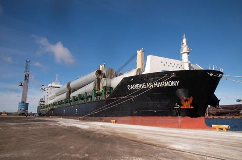 Sandbacka wind farm tower sections arrive at Silverstone Port