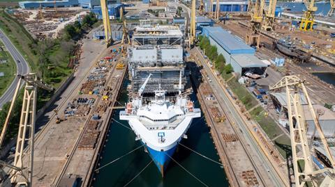 The offshore converter station for East Anglia Three offshore wind farm was loaded onboard the heavy transport vessel BigRoll Beaufort for transport from Romania to Norway.