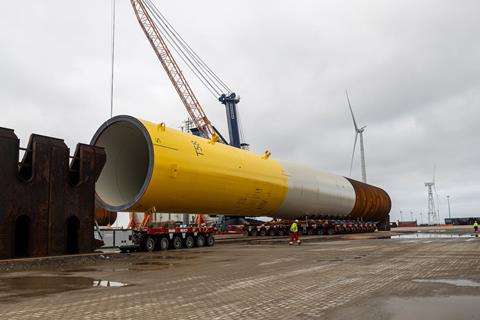 Mammoet XL monopile foundations marshalled for Nordseecluster A and Thor offshore wind farms