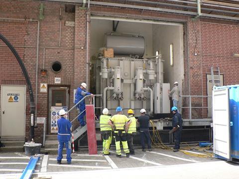 The transformer being positioned at the chemical plant.