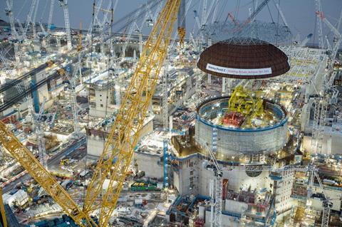 Big Carl has lifted the 245-tonne domed roof onto the first reactor building. EDF (1)