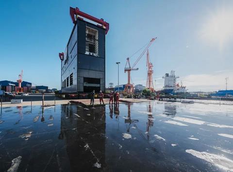Wagenborg has completed the first of three lock gate moves in Emden, Germany, rolling the 2,500-tonne structure onto a pontoon Oct 2025