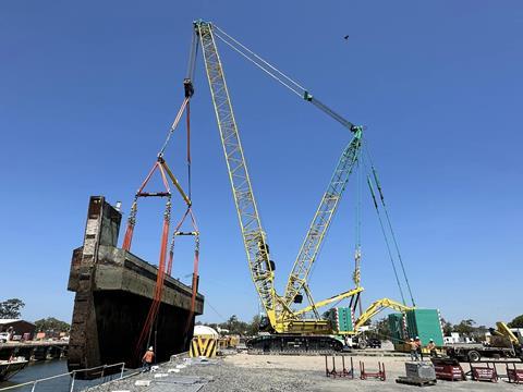 Modulift spreader beams used to lift dry dock gate dating back to WWII 2
